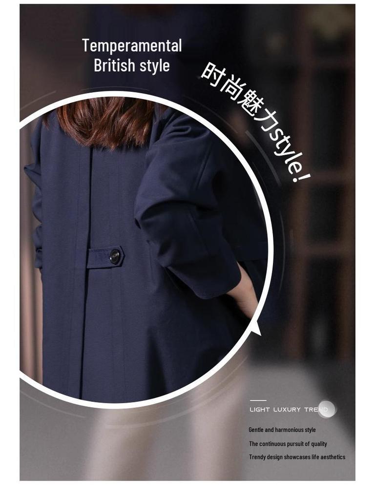 Women's British Style Mid-Length Trench Coat - 2025 Korean Edition for Spring & Autumn, High-End Straight-Cut Design