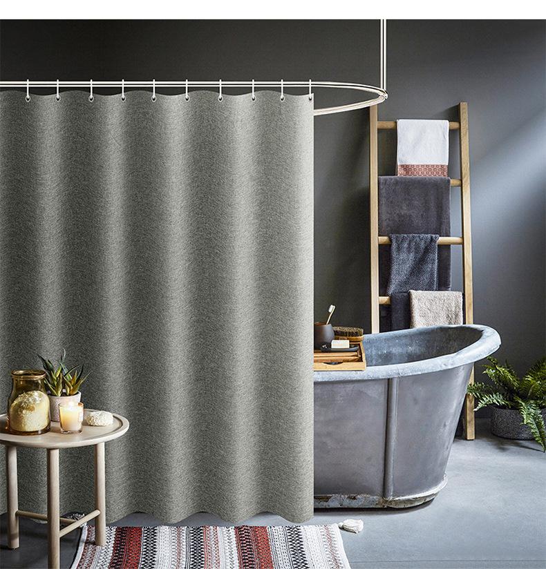 Linen-Look Shower Curtain - Pure Color Waterproof & No-Hole Bathroom Partition for Tub/Shower Easy Install Privacy Screen