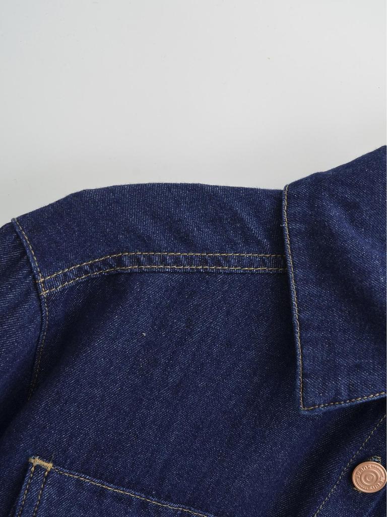 European Retro Dark Blue Denim Shirt for Women - Early Spring 2026 Fashion, Loose Fit with Lapel Collar.