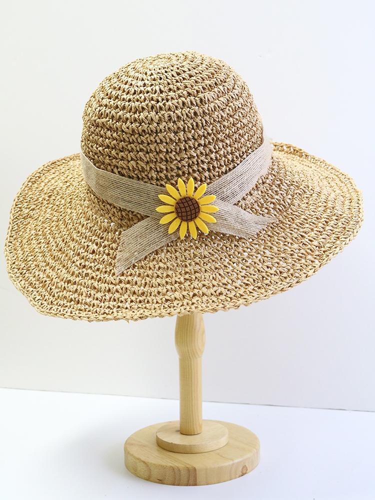 Ladies' Summer Solid Color Hollow Out Large Brim Beach Sun Hat, Pure Straw Crochet Sun Hat Suitable For Hiking