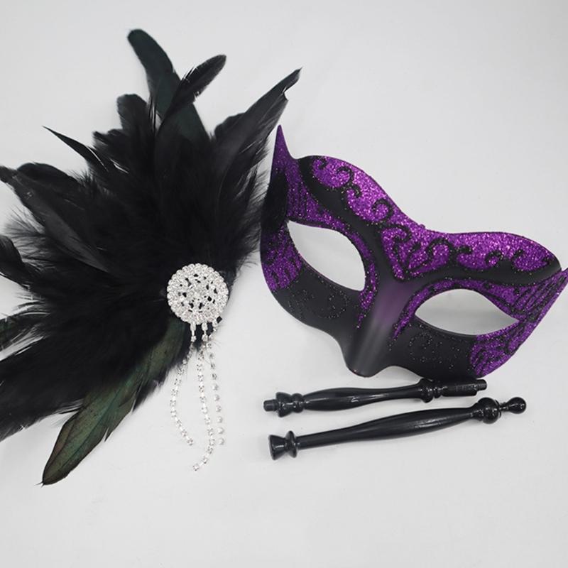Venetian Masquerade Masks Halloween Mardi Gras Masks with Stick Ball Party Masks