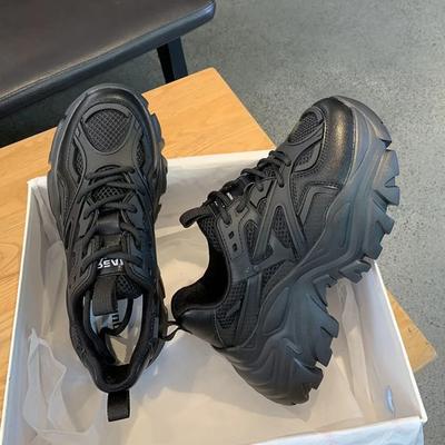 Autumn Summer Black Casual Women Fashion Platform Sport Shoes Women Chunky Sneakers Women Mesh Leather Platform Designer Shoes