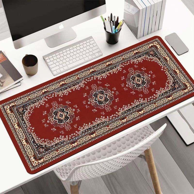 Red Persian Rug Large Mouse Pad Non Slip Waterproof Desk Mat Ethnic Floral Keyboard Table Protector Home Office Decor