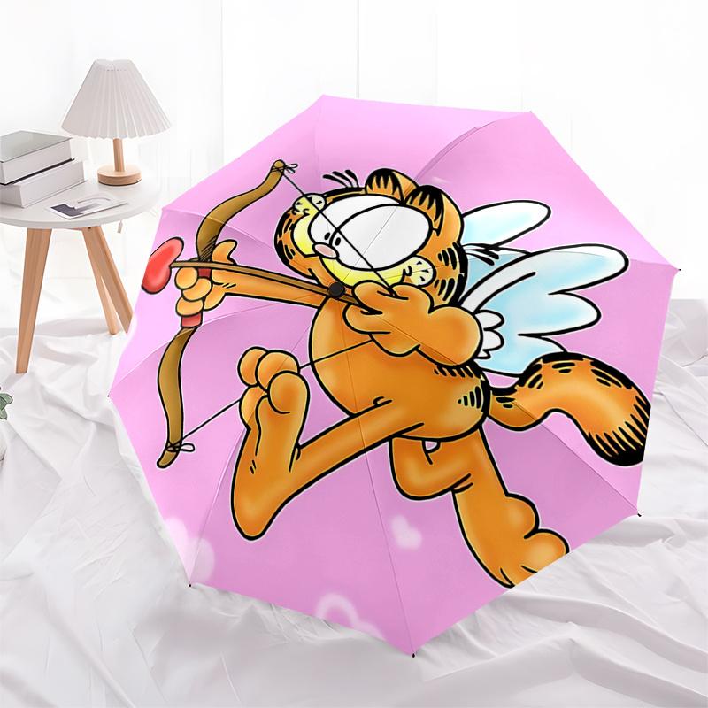 

Valentine s Day Cupid Garfield Design Automatic Opening and Closing Umbrella - Portable 3-Fold Design with 8-Bone Iron Frame for Outdoor Use