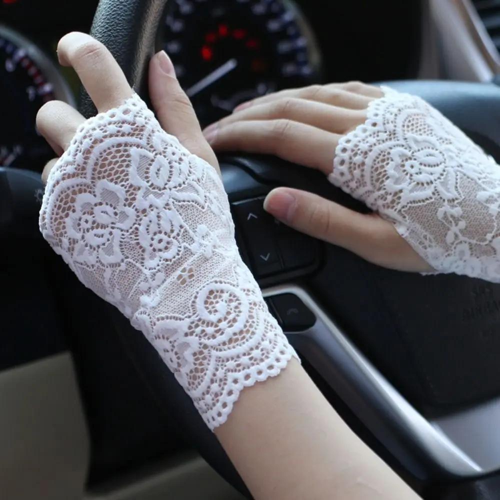 Sexy Mesh Sunscreen Half Finger Gloves Cosplay Lace Sexy Mesh Lace Thin Breathable Fingerless Lace Gloves