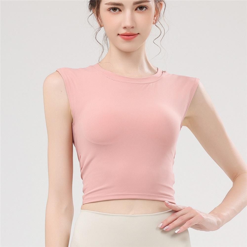Summer New Yoga Suit Vest With Chest Cushion For Women, Sports Short Sleeved Hollow Out Back, Shock-absorbing Yoga Suit Vest Top