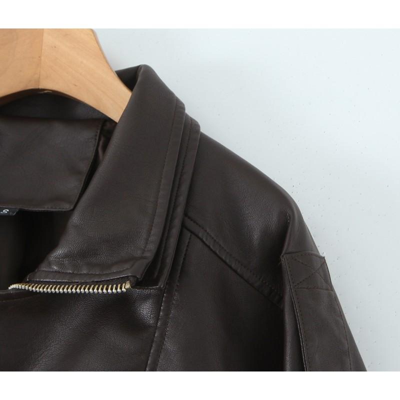 Womens Oversized PU Leather Jacket With Double Layer Collar Vintage Style 2026