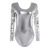 Women One-piece Patent Leather Long Sleeves Leotard Gymnastics Ballet Dance Leotard