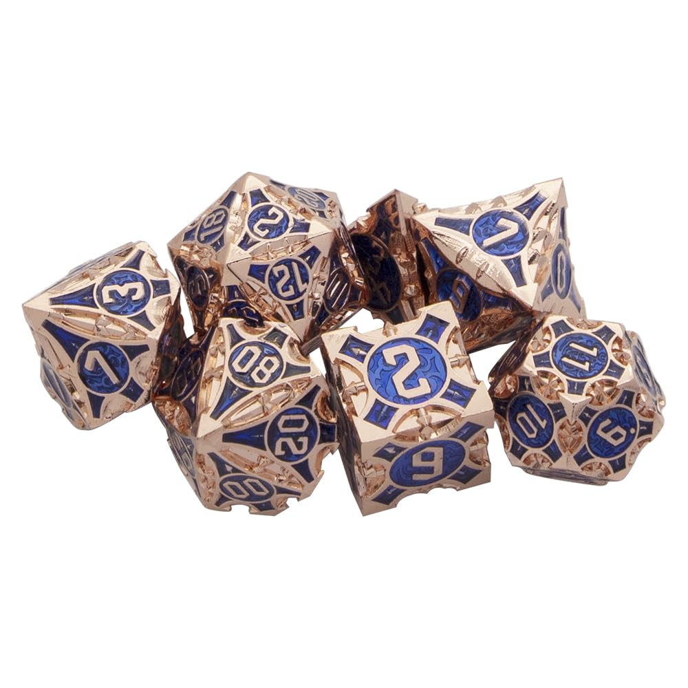 7 Polyhedral Dice, Zinc Alloy Metal, Dungeons and Dragons, DND, TRPG, MTG, Tabletop Games, D20, D12, D10, D8, D6, D4 (Dark Blue Metal)