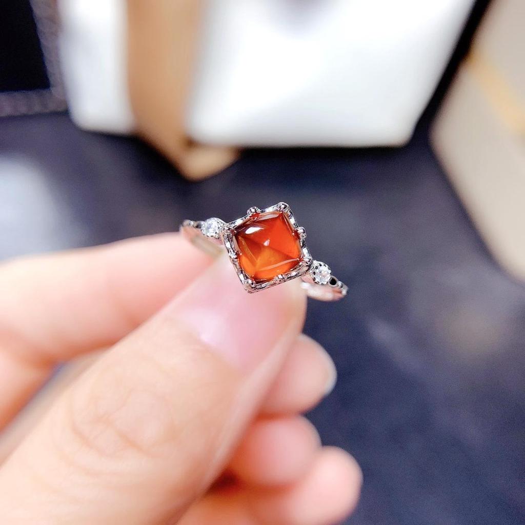 Sugar Tower Cut Fanta Garnet Ring: Unique Orange-Yellow Gem Women's Ring with Open Design