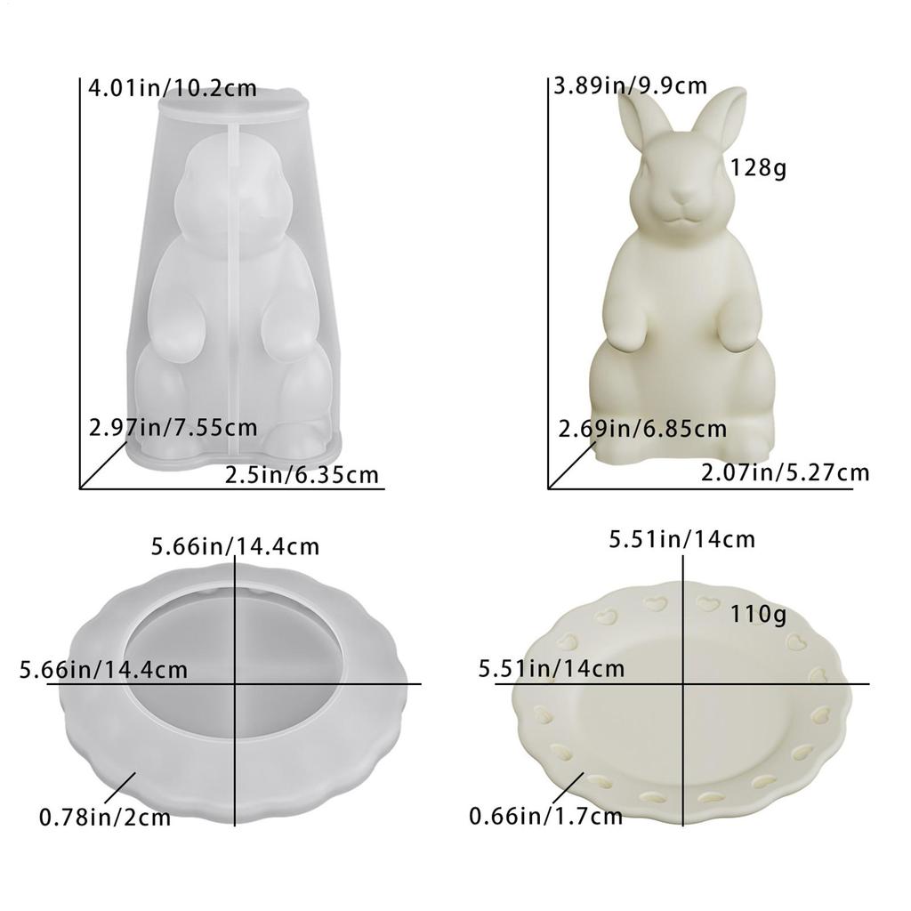 3D Easter Bunny Tray Silicone Mold Set Easter Rabbit Epoxy Resin Mold Cute Rabbit Holding Tray Plate Concrete Craft Decoration