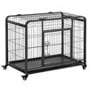 Folding Dog Kennel with Double Door and Lock, 4 Wheels with Brakes and Removable Bottom, 94x58x69.5 cm, Grey