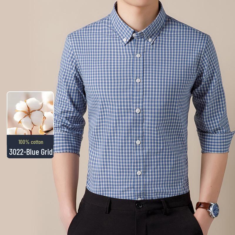 Men's 100% Cotton Long-Sleeve Plaid Shirt - Spring/Autumn, Breathable & Comfortable