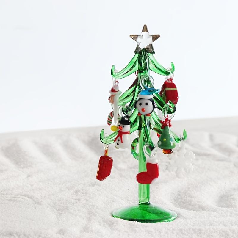 

1 Набор Сделанные вручную Современные Стеклянные Рождественские Украшения Миниатюрный Дед Мороз, Снеговик, Праздничные Фигурки Настольный Праздничный Декор для Рождества зелёный