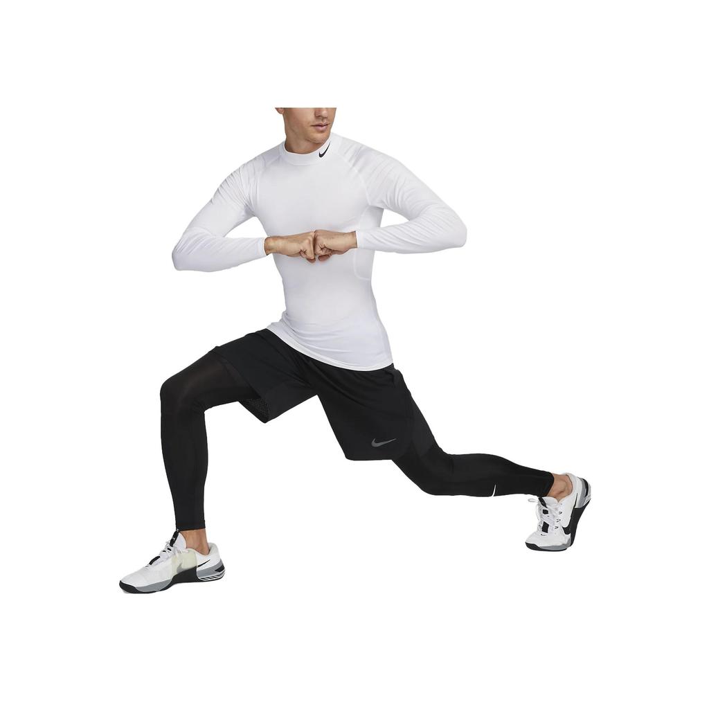Nike Pro Logo Print Slim Fit Long Sleeve T-Shirt Men Tops White FB7908-100