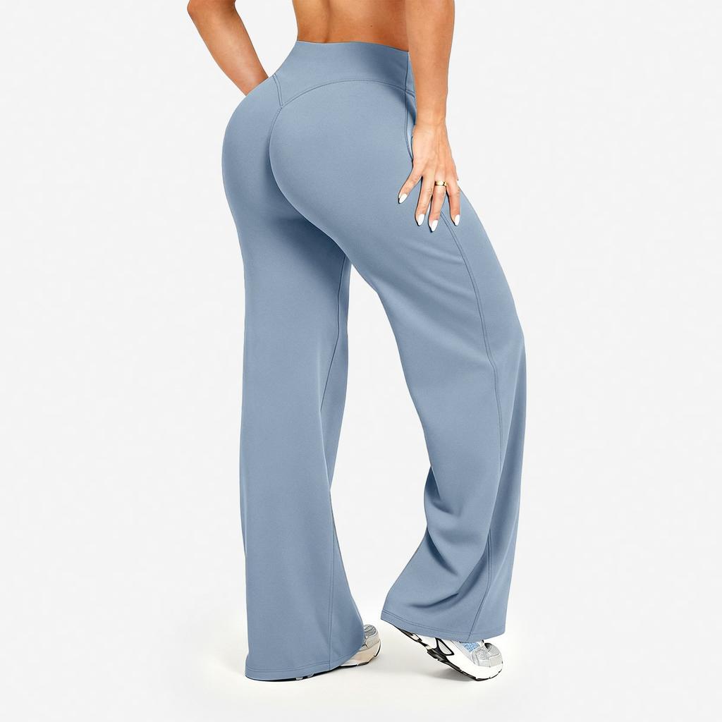 Women's High Waist Flared Yoga Pants Slim Fit Solid Color Stretch Workout Wide Leg Trousers