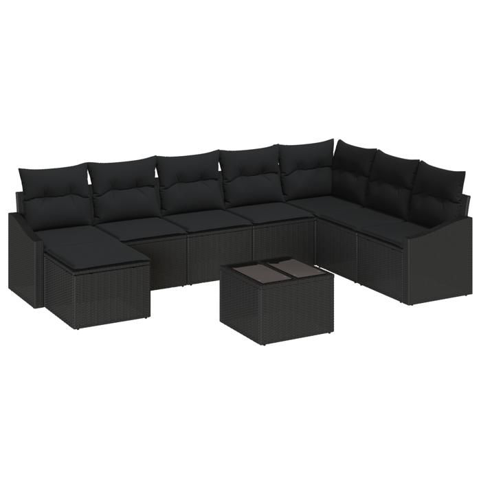 VidaXL Ensemble de Canapé de Jardin de 9 Pièces avec Coussins Beige Poly Rattan 3346853
