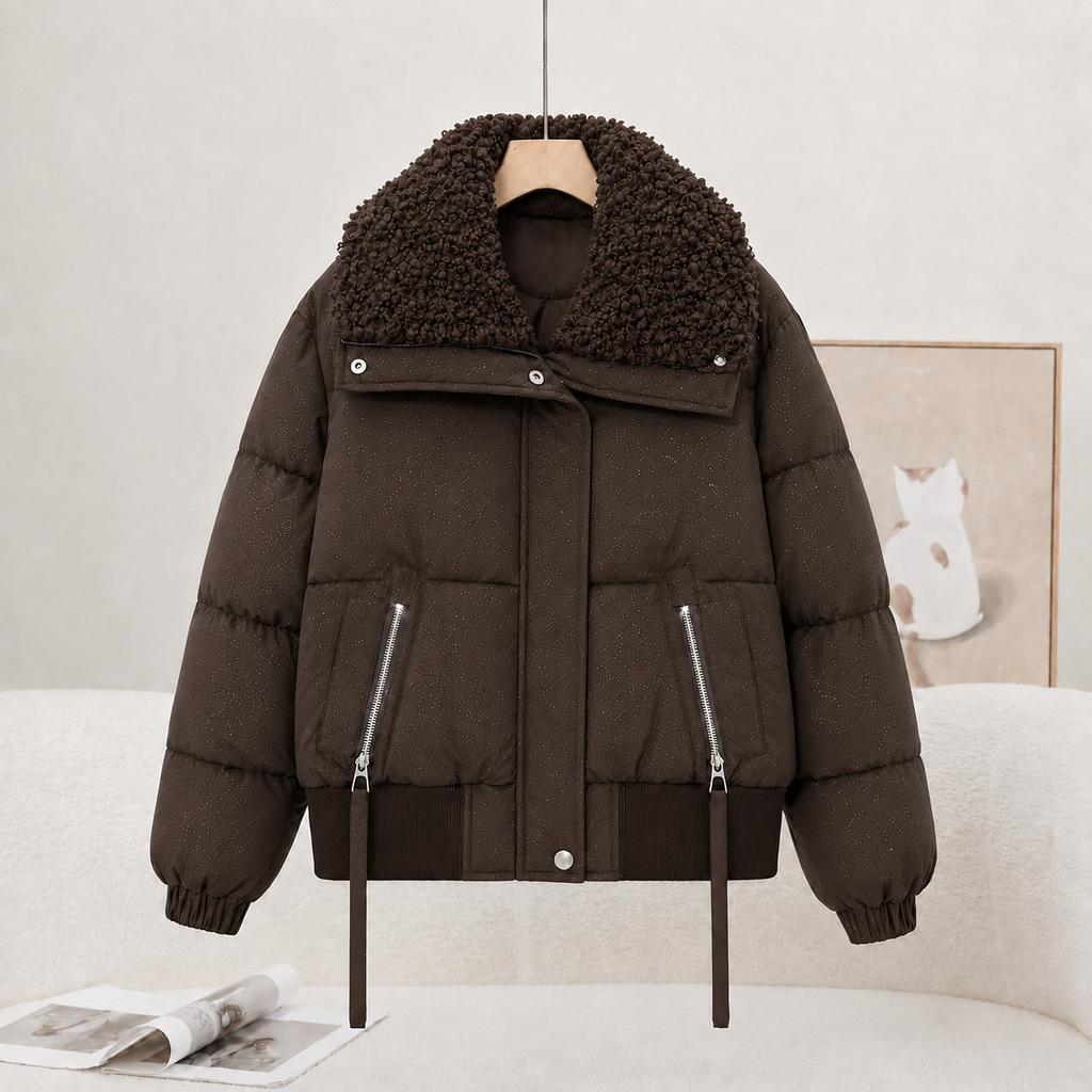 Winter new women's fashion fluffy lapel warm cotton-padded clothes, foreign gas cotton-padded jackets