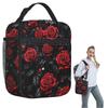 Rote Rose Florales Design Isolierte Lunchtasche für Damen Kinder Tragbare Lebensmittelboxen Thermische Lunchbox Tragetasche