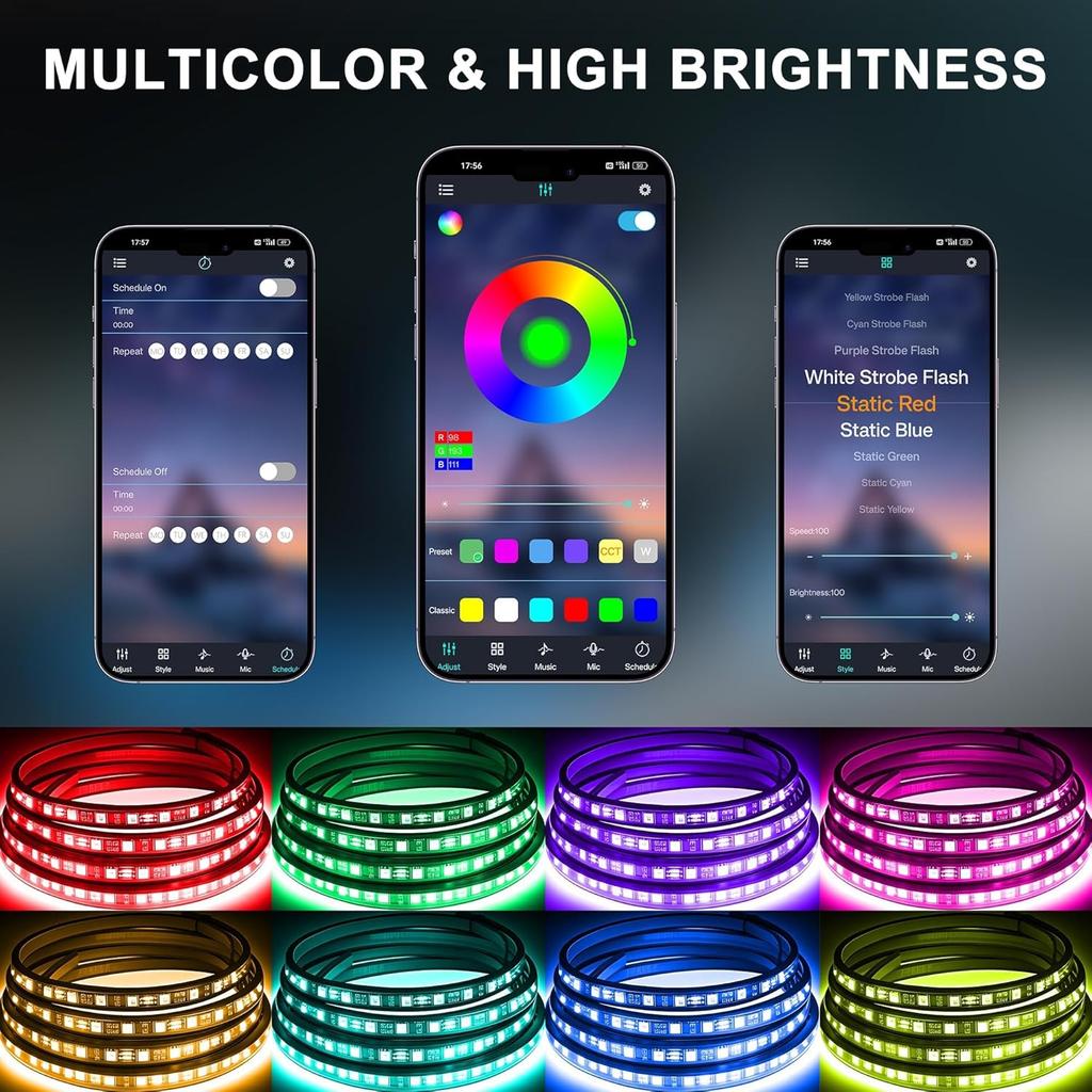 Underglow LED Lights For Cars - 4PCS RGB Neon Light Kit With 252 LEDs, Bluetooth APP Control, 8 Colors/Music Sync, Waterproof PVC Strips For Cars,