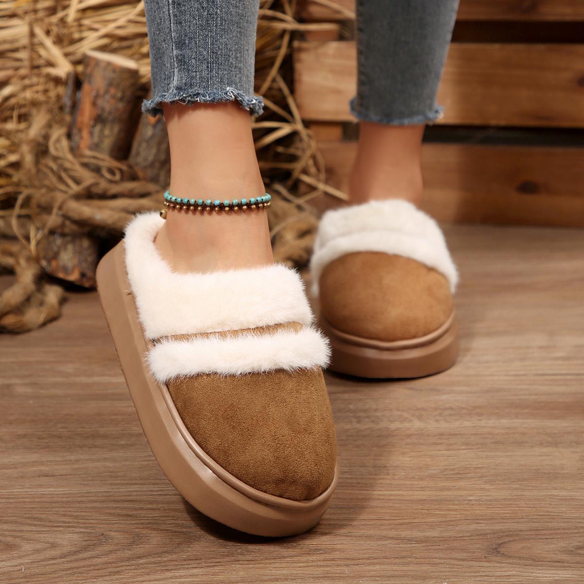 

2025 Новые меховые тапочки для женщин Зимние пушистые модные теплые на толстой подошве плюшевые уютные шлепанцы Зимние домашние хлопковые туфли на платформе 40-41