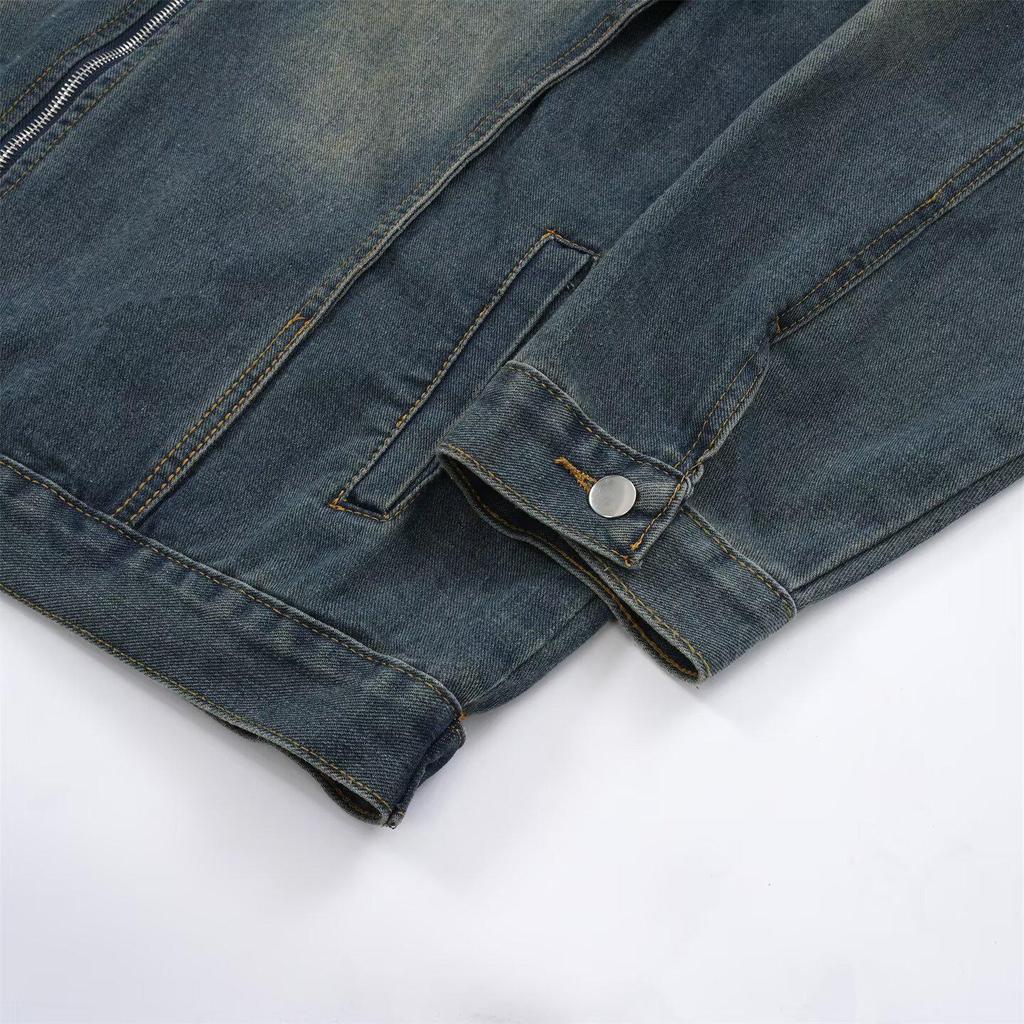 American High Street Tie-Dye Distressed Denim Jacket - Loose, Versatile Zipper Outerwear for Spring & Autumn