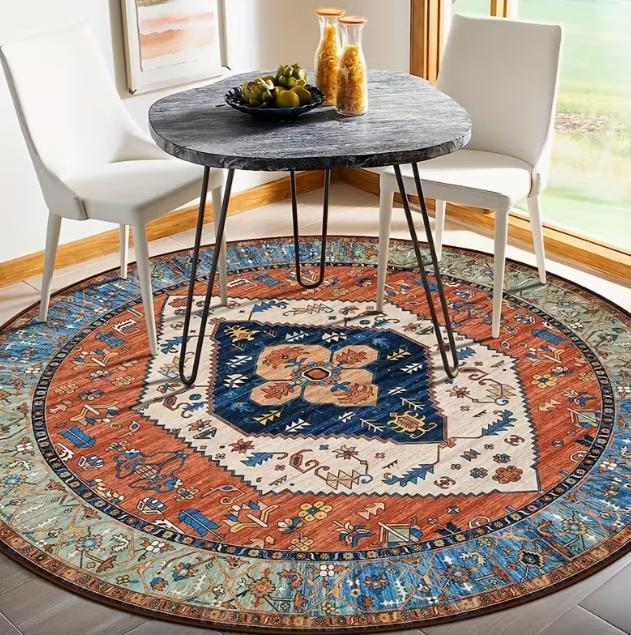 

1pc Boho Tribal Persian Round Carpet Small Bohemian Rug Suitable for Bedroom Entryway Sofa Non-Slip Soft Mat Boho Home Decor 80cm x 80cm