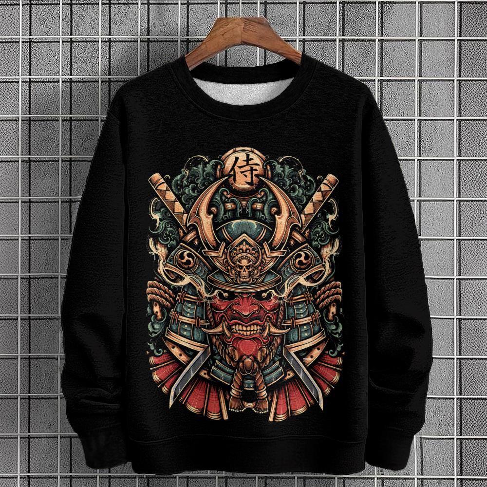 Vintage Herren Sweatshirt Kriegermaske 3D-Druck Langarm T-Shirt Herbstmode Hoodies Herrenbekleidung Übergroßer Hoodie Pullover