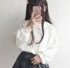 Lolita Long Sleeve Blouse Tops Round Collar Ruffles White White [Lady Lazy] Women's (M)