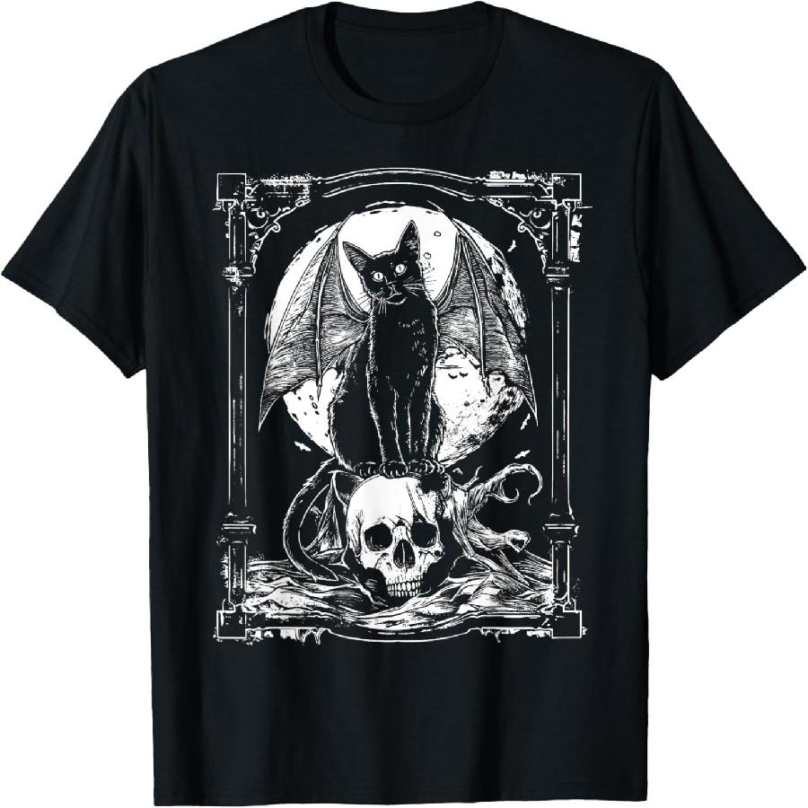 Bat Cat Skull _ Occult Unholy Punk Goth Grunge Black Metal T-Shirt XXXXXL чёрный