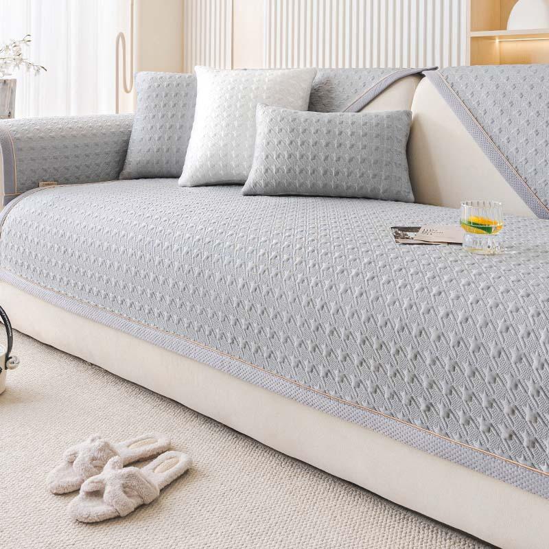 Summer Cool Ice Silk Sofa Cushion Anti-slip Thousand Bird Pattern Sofa Cover Machine Washable Airy Solid Color Edging Sofa Mat