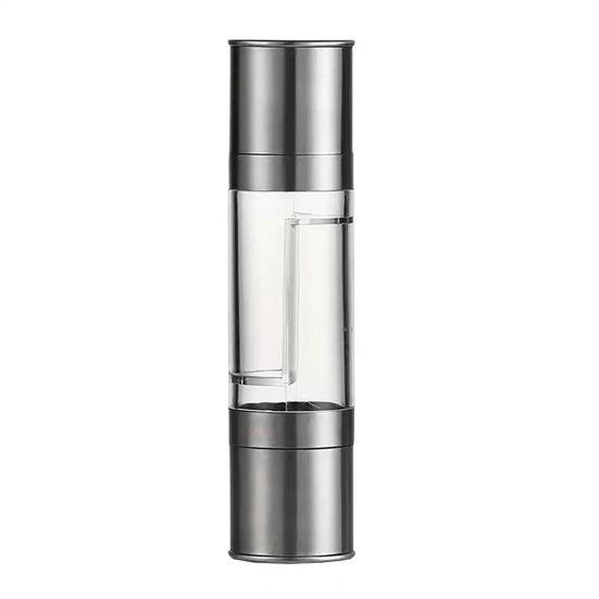 2-in-1 Salt And Pepper Grinder Set Adjustable Coarseness Manual Spice Mill with Glass Jar Stainless Steel Refillable Kitchen Shaker Bottle