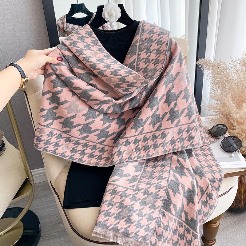 Qiandongge Printing Contrasting Colors, Double-Sided Imitation Cashmere Scarf, Winter High-End Warm Shawl