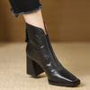 7.5Cm Wood Grain Thick Heel Square Head V-mouth Short Boots Rear Zipper High Heel Short Boots