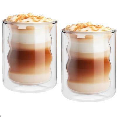 2 Pcs 400ML Coffee Cups Double Layer Glass Coffee Mugs Transparent Handmade Heat Resistants Tea Cup Glasses for Summer Drinks
