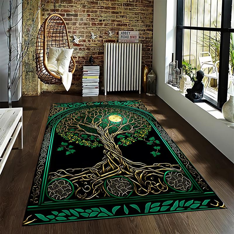 Moonlit Tree of Life Rug, Elegant Decor Design Suitable for use as an anti-slip game mat for living room and bedroom sofas