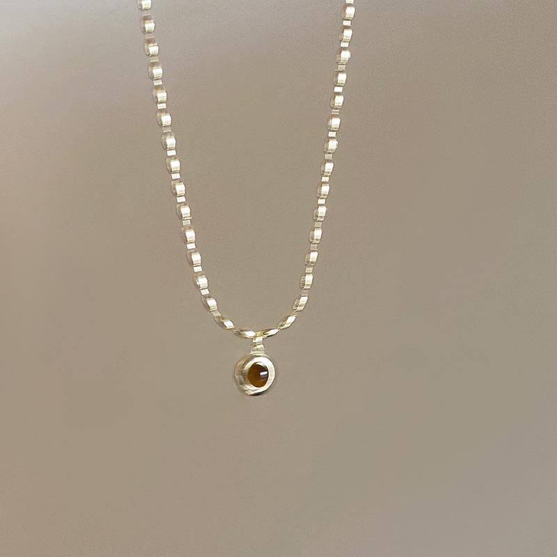 Oval Bamboo Joint Artificial Tiger's Eye Stone Necklace Ins Style Simple Light Luxury Collarbone Chain Personalized Fashion Versatile Necklace
