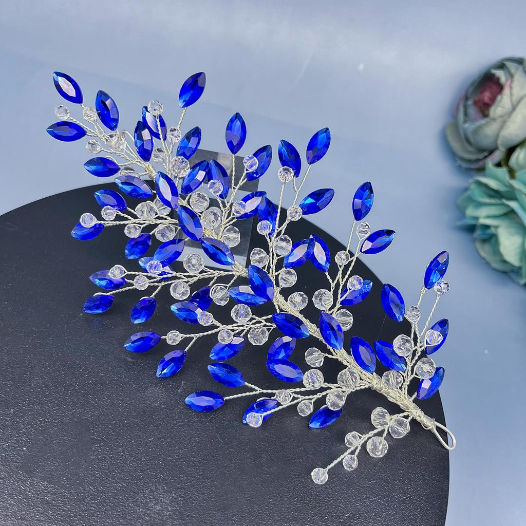 DZ224 Luxury Crystal Bridal Headwear Blue Rhinestone Bride Tiara Fashion Wedding Hair Jewelry Accessories for Women Headpieces