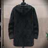 Autumn Winter Men's Fleece Mid Length Hooded Knit Cardigan Casual Knitwear Coat Thickened Warm Sweatercoat Men