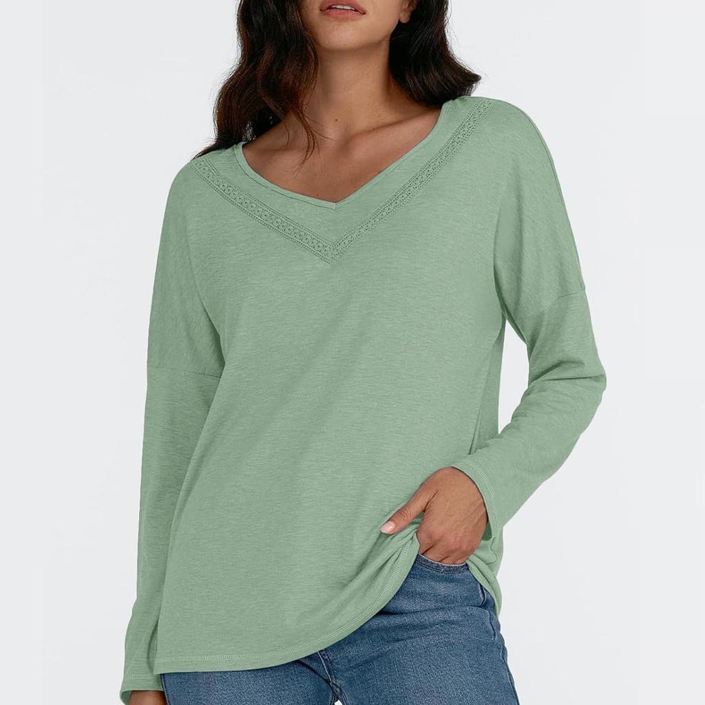 Women's Long Sleeved T-shirt V-neck Loose Casual Fashion Top