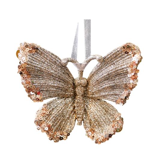 Glitter Sequins Christmas Ornament Champagne Ballerina Dancer/Snowflake/Butterfly Hanging Decoration for Xmas