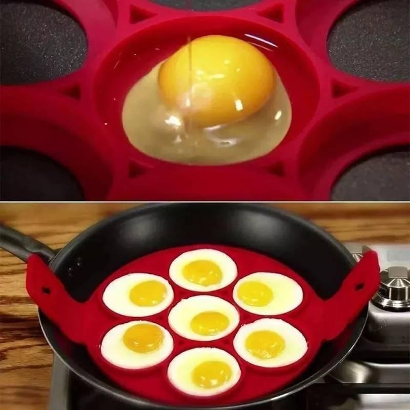 High-quality Red Silicone Egg Ring With Seven Holes For Perfectly Shaped Eggs And Pancakes