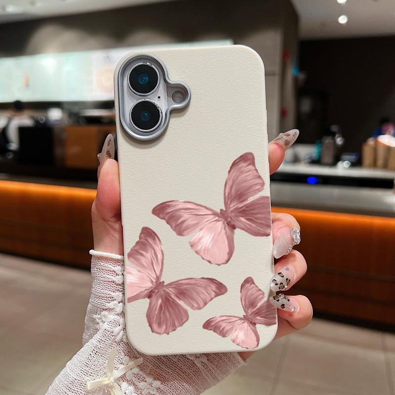 

Однотонный матовый чехол с рисунком бабочки из кожи и текстурой для iPhone 16 Pro Max 15 14 Pro 13 12 11, защита линз, противоударный мягкий чехол из ТПУ для телефона iPhone 11 бежевый/белый