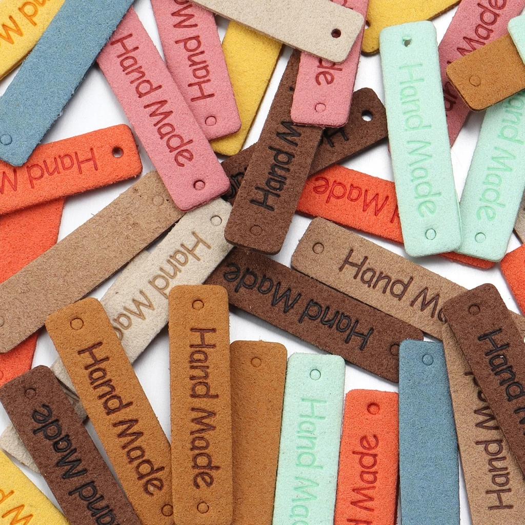 20pcs 1*4cm Handmade PU Leather Tags Color Sewing Labels For Bag Needlework Decoration DIY Hats Bags Garment Accessories