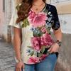 Summer Fashion Elegant V-neck Floral Print Plus Size 3d Women's Short Sleeved Large Size T-shirt