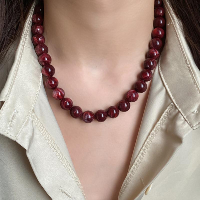 Colorful Elegant Bead Collarbone Chain Vintage Round Acrylic Bead Choker Delicate Neck Accessory for Prom Wear