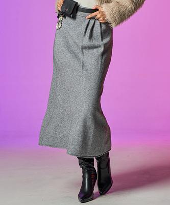 Collet [Real Knit Ver.] Winter Cozy Banded Pintuck Long Skirt (Gray) Kcl.
