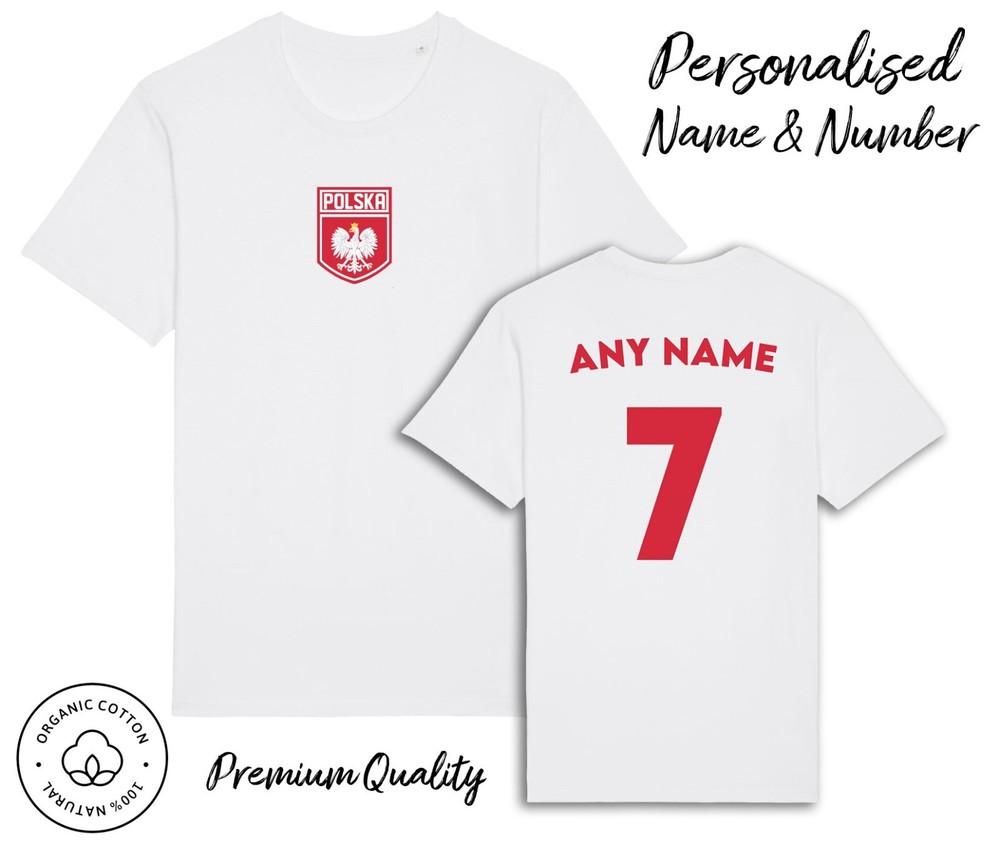 

Poland Polska T-Shirt 2024 Personalised Name and No Adult Kids Baby, Football Euro 2XL