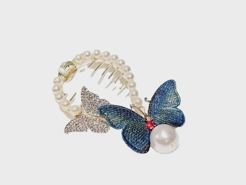Elegant Rhinestone Butterfly Bun Hair Clip with Inverted Comb for Women