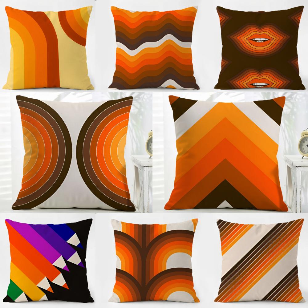Vibrant Modern Rainbow Series Geometric Print Cushion Cover Washable Linen Pillowcase Soft for Daily Sofa Bed Home Room Decor